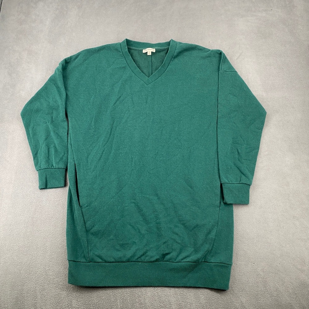Zenana Outfitters Womens Green V-Neck Fleece Sweatshirt Dress Pockets OT-2802 SM